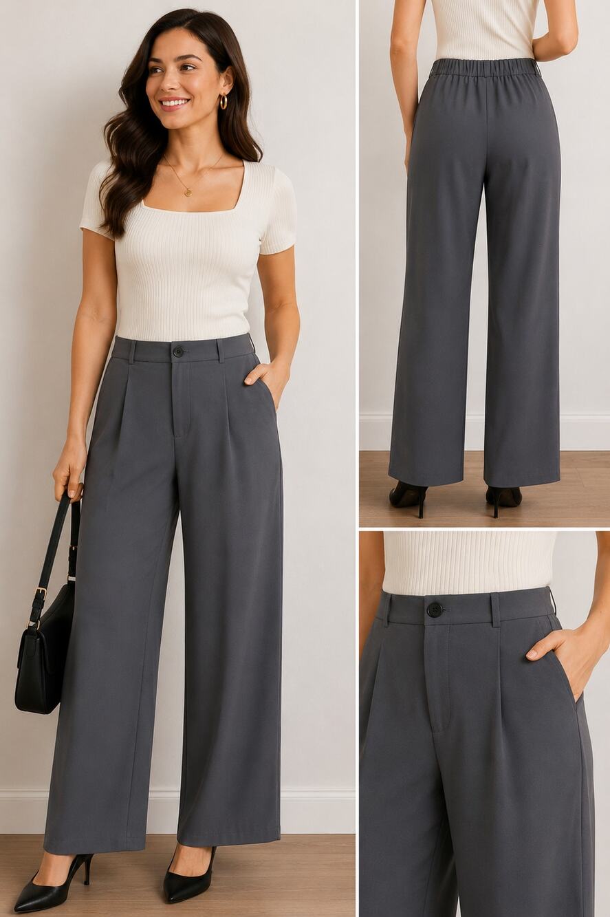 Women's Gray Wide Leg Dress Pants Size S High Rise Stretch Office Career Slacks